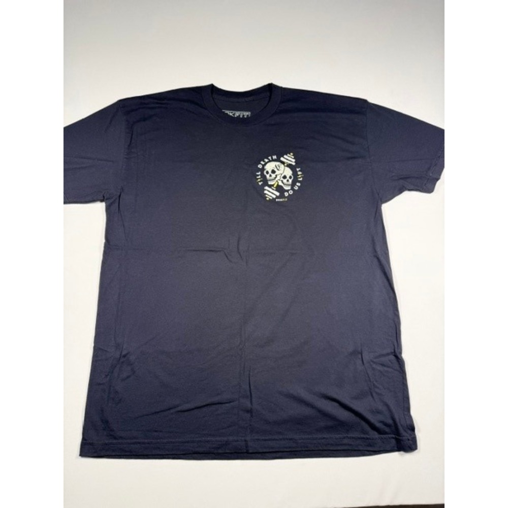 Rokfit Till Death Do Us Lift Mens XXL T-Shirt Navy Blue Skull Gym Graphic Tee